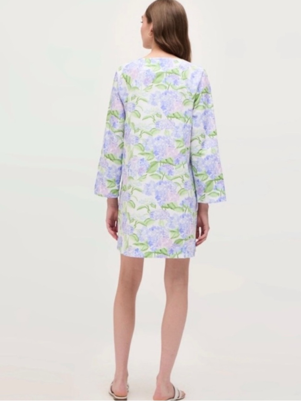 Hill House Blue Hydrangea Print The Artemis Bell Sleeve Shift Dress Size Large - Picture 2 of 16